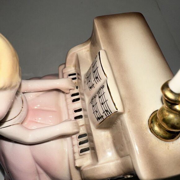 Vintage Josef Originals Revolving Music Box Girl Playing Piano Candelabra  Works - Picture 4 of 16